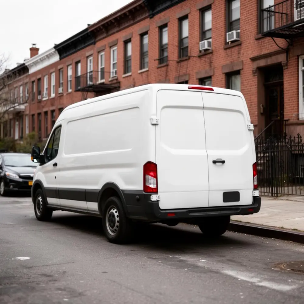 Locksmith work van parked on a Queens street