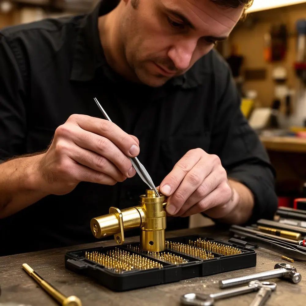 Rekeying a brass lock cylinder with a pinning kit