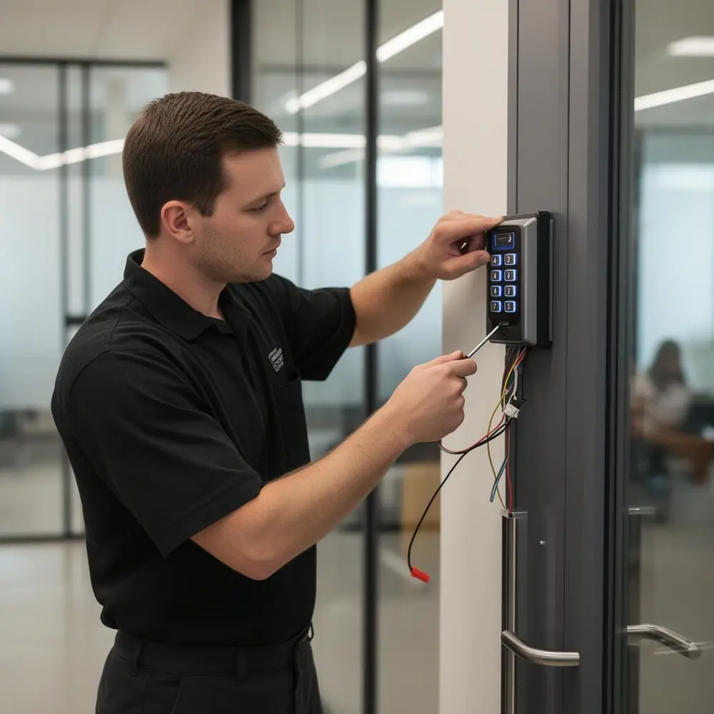 Wiring a keypad access control reader at an office entry