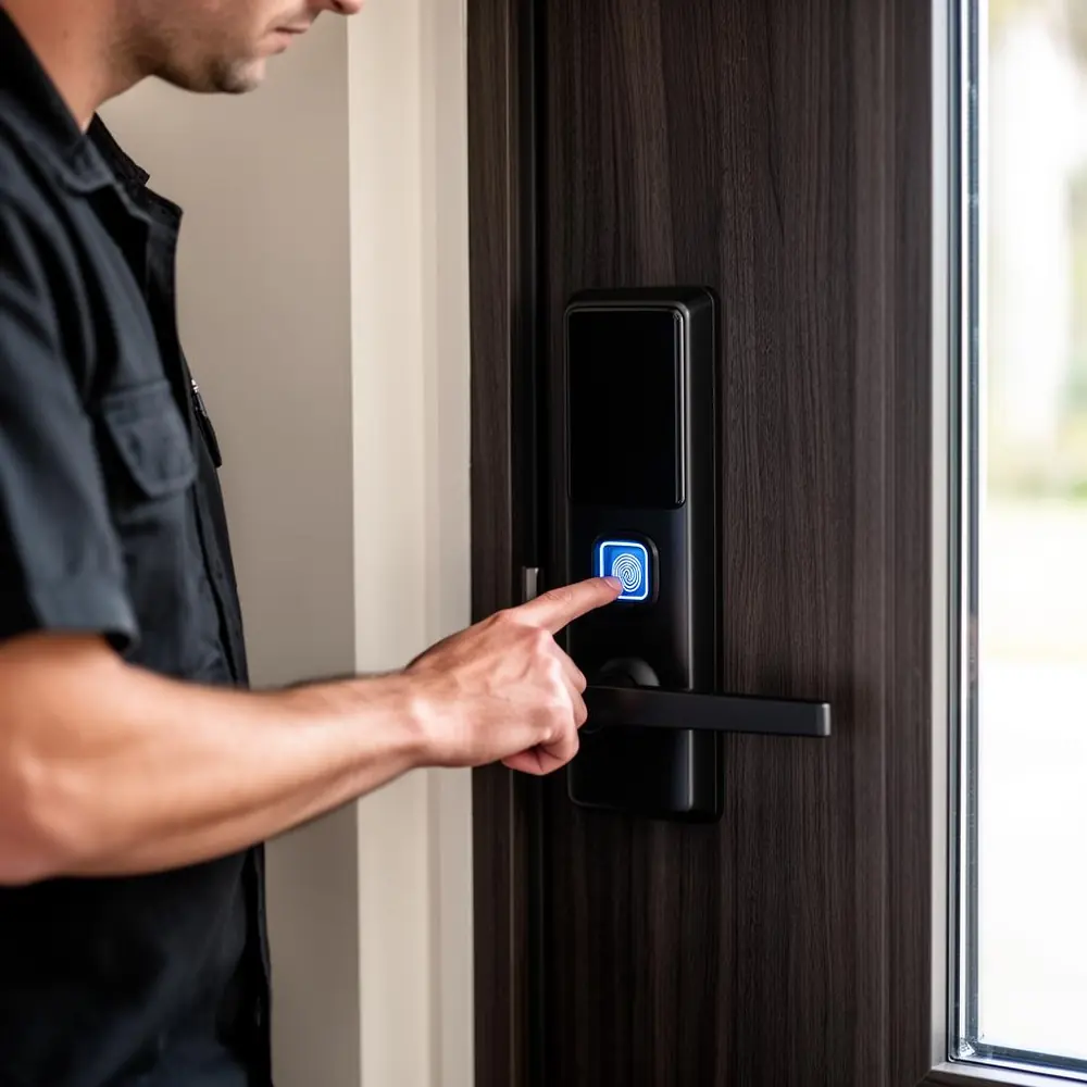Fingerprint biometric smart lock on a front door